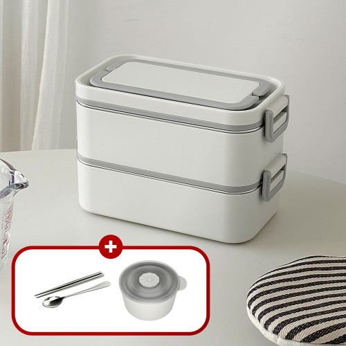 장바군이 스텐도시락 직장인 전자레인지 보온용기 런치박스 2L, 화이트 대표 이미지