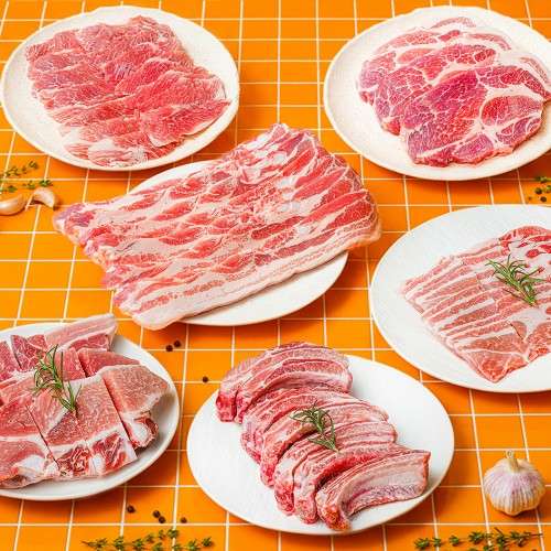 설렘한입 삼겹살 2kg 대패 통삼겹 수입 냉동 구이용 목전지 등갈비 가브리살 대표 이미지