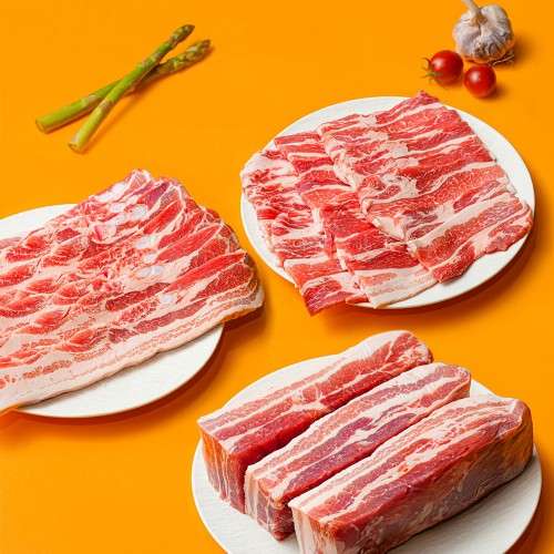 설렘한입 삼겹살 2kg 대패 통삼겹 수입 냉동 구이용 목전지 등갈비 가브리살 구성품